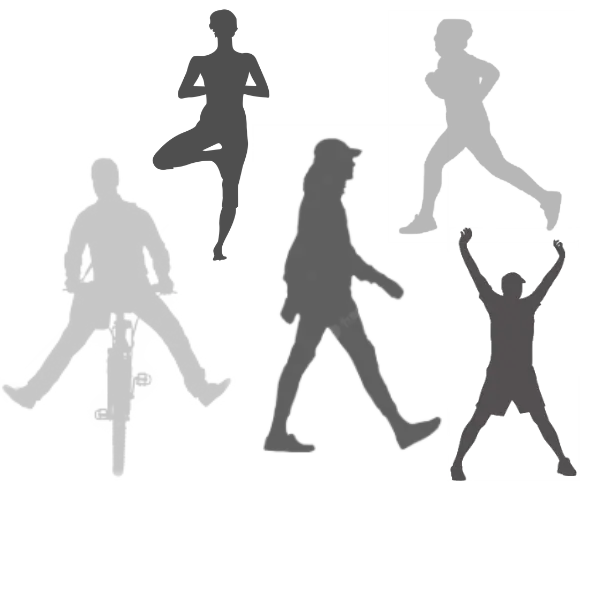 Illustration of active people symbolising physical health and vitality, representing the importance of movement, strength and balance for overall wellbeing.