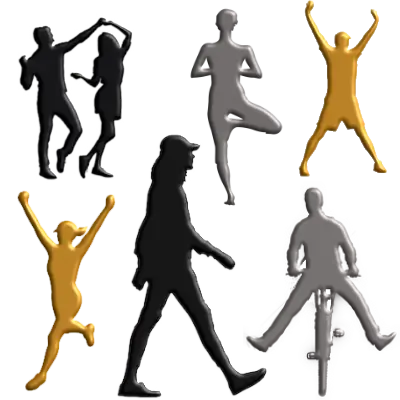 Illustration of active people symbolising physical health and vitality, representing the importance of movement, strength and balance for overall wellbeing.