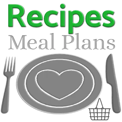 Icon of a plate with a heart, cutlery on either side, and a small shopping basket underneath, representing Pocket Power’s recipe selection and one-click meal planning and shopping list features.